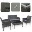 Kerti garnitúra kanapéval, fotelekkel és fekete üvegből készült asztallal