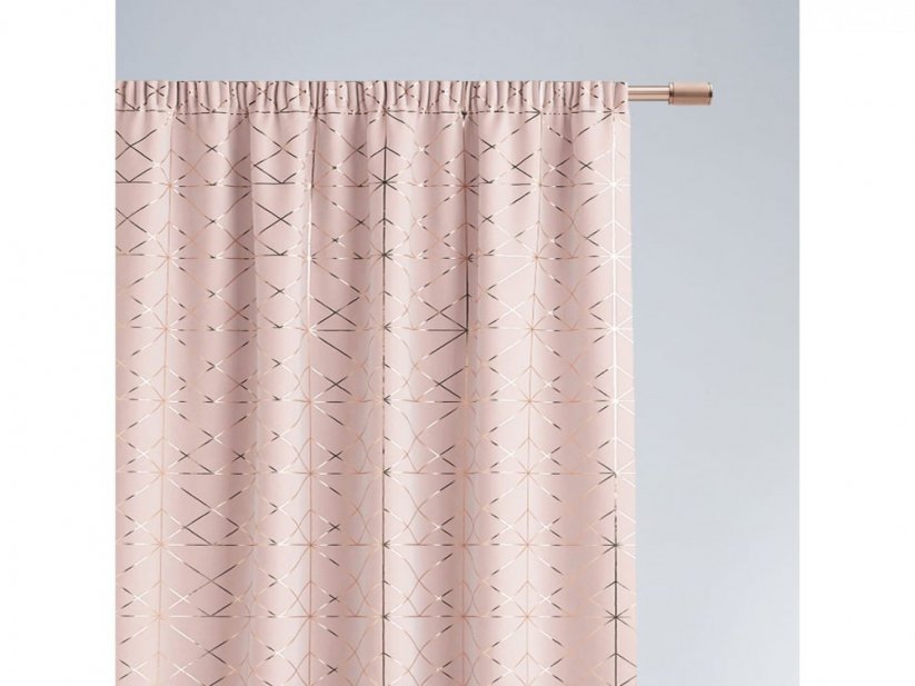 Elegantný pudrovo ružový záves na riasiacu pásku so zlatým geometrickým vzorom 140 x 260 cm