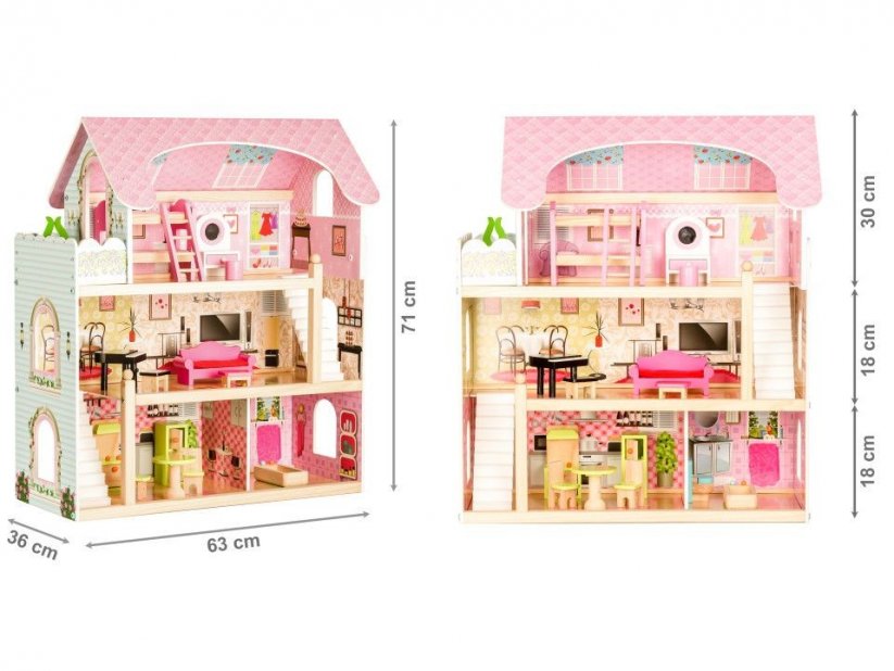 Casa in legno rosa con bambole