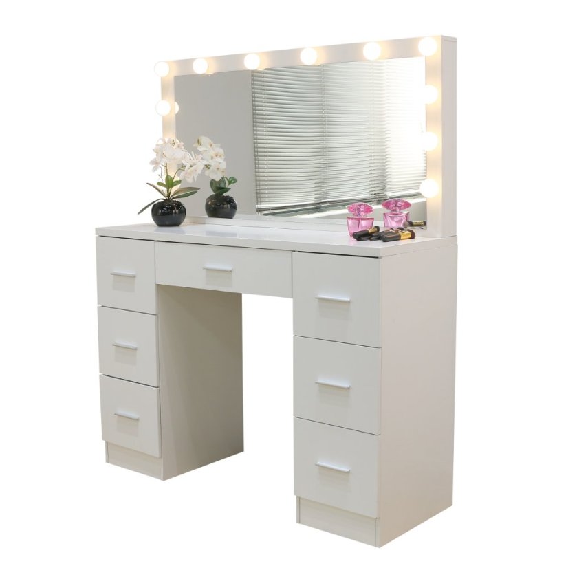 Veľký toaletný stolík biely s osvetlením 80 x 40 x 110cm
