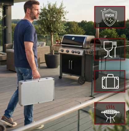 Grillsütő készlet tokban 26 db - rozsdamentes acél grillező szerszámok