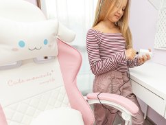 Kinder-Gaming-Stuhl mit Fußstütze und Massage-Rückenlehne - rosa