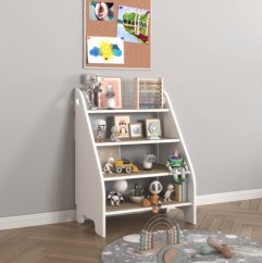 Montessori regál na knihy a hračky pro děti - sonoma + bílá