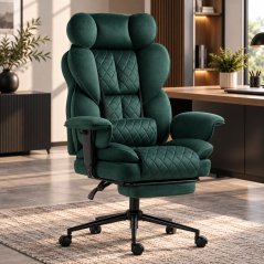Ergonomski pisarniški fotelj HC-1037 z oporo za noge – zeleni žamet