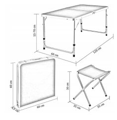Kempingový stôl so 4 stoličkami v bielej farbe