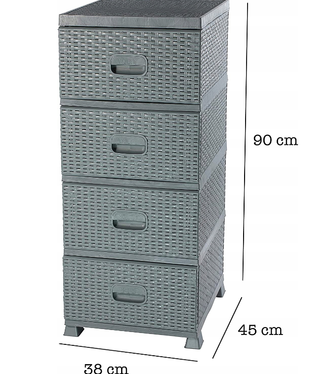 Graue Kommode mit Rattan-Design und 4 Schubladen
