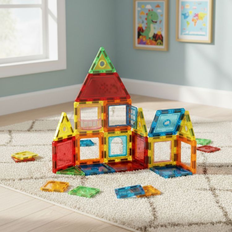 Magnetischer Baukasten für Kinder - 130-teiliges Set aus bunten magnetischen Würfeln