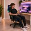 LED геймърски стол с RGB подсветка, възглавници и регулируеми подлакътници