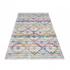 Lussuoso tappeto bianco panna con motivi colorati