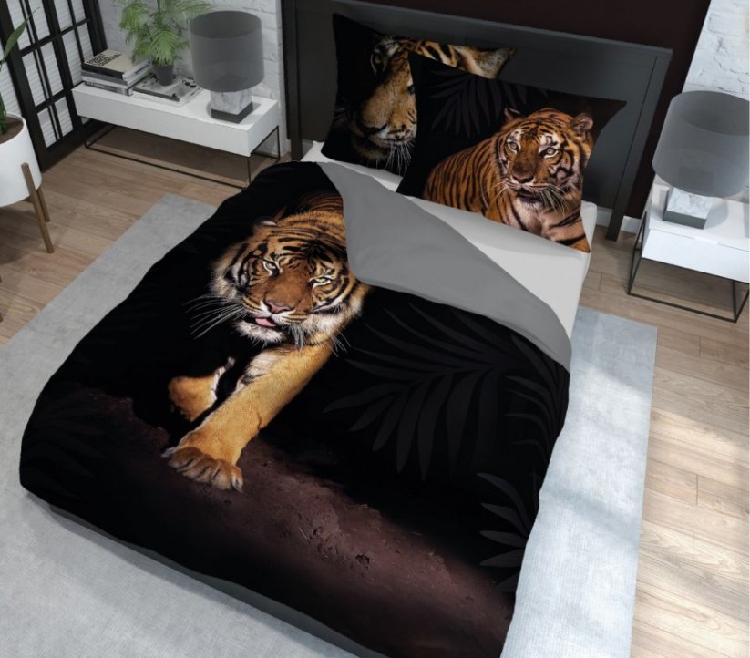 Čierne originálne posteľné obliečky s motívom tigra