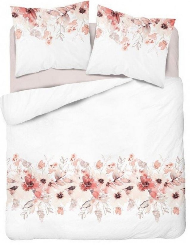 Lenjerie de pat romantică albă cu flori roz deschis
