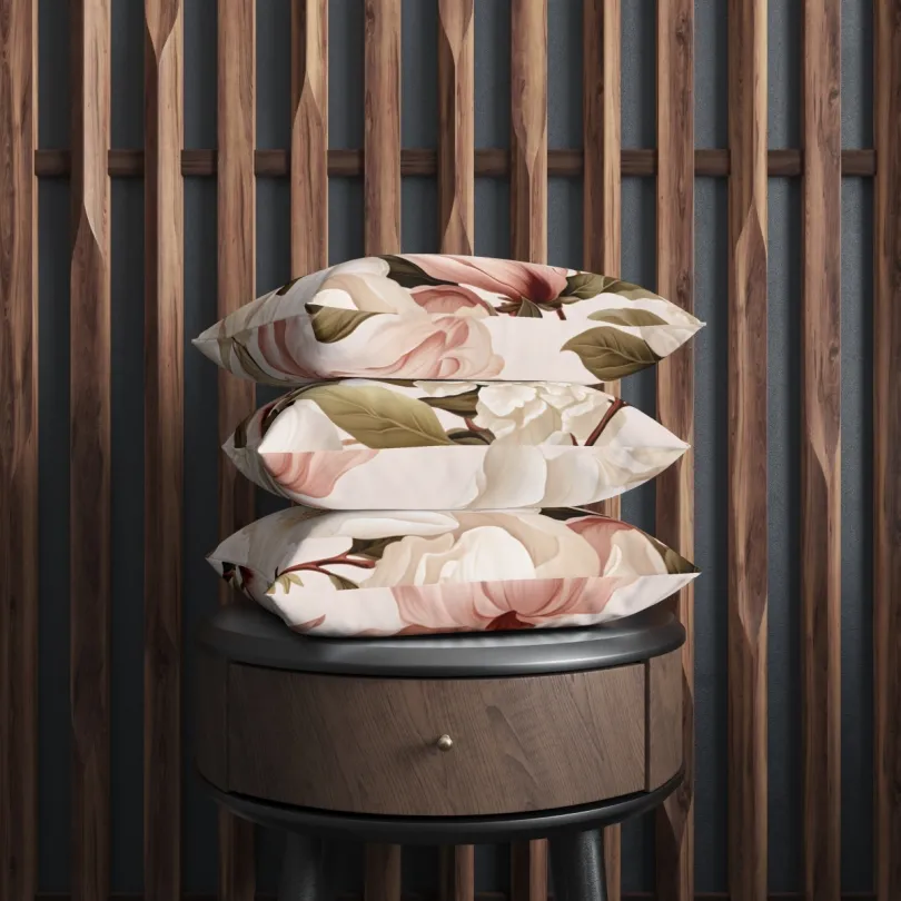 Dekoračná obliečka na vankúš v krémovej farbe s jemným vzorom pivónii