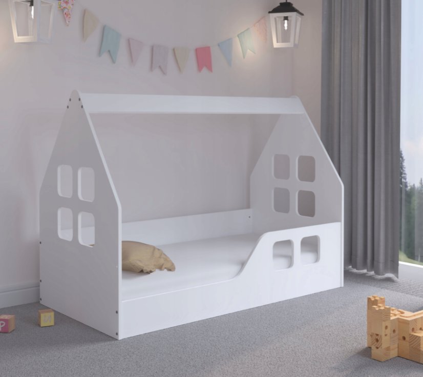 Gyermekágy Montessori ház 140 x 70 cm fehér jobbra