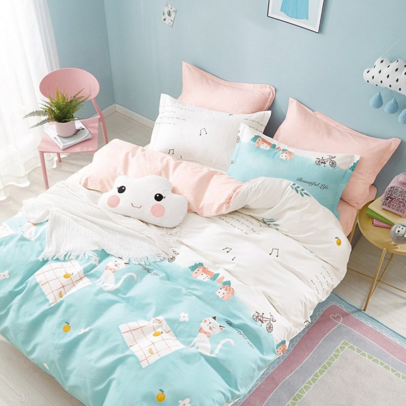 Nádherné posteľné obliečky s detským motívom v mentolovej farbe