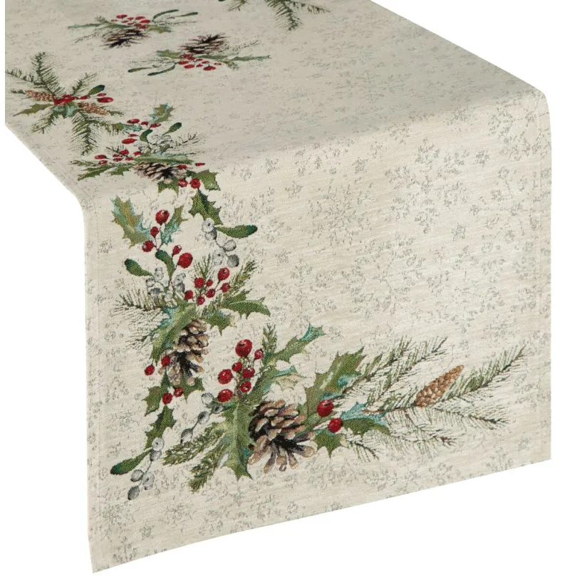 Gobelin karácsonyi kendő fenyőtűvel és fenyőtobozokkal