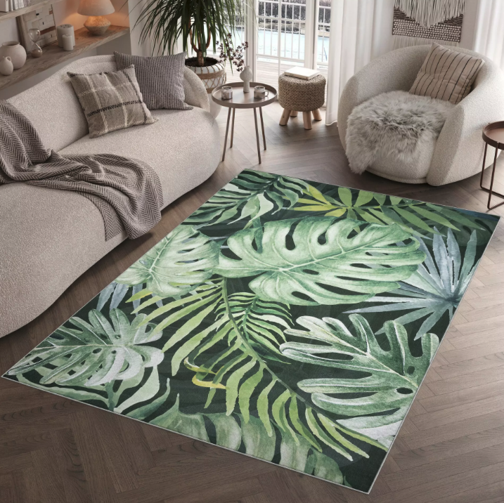 Moderner Teppich FLANNEL mit Monstera-Motiv