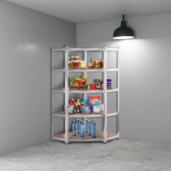Stabilný rohový kovový úložný regál s 5 policami 180x90x40