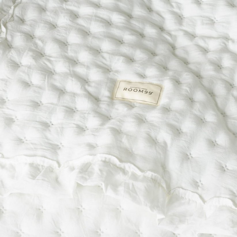 Belo posteljno pregrinjalo Molly z volanom 220 x 240 cm