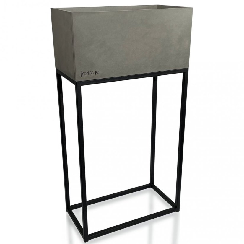 Ghiveci metalic lat gri pe picioare înalte LOFT FIORINO 42X22X80 cm