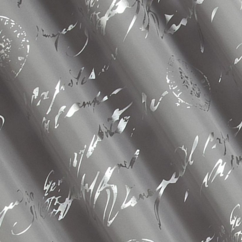 Šedé jednobarevné závěsy s nápisem stříbrné barvy 140 x 250 cm