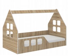 Kinderbett Montessori Haus 160 x 80 cm in Eiche sonoma Dekor links