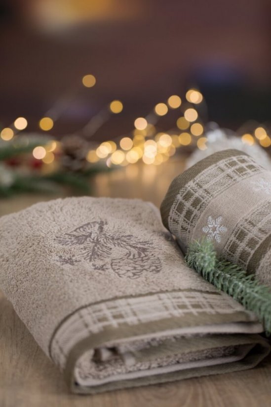 Bavlněný vánoční ručník béžový