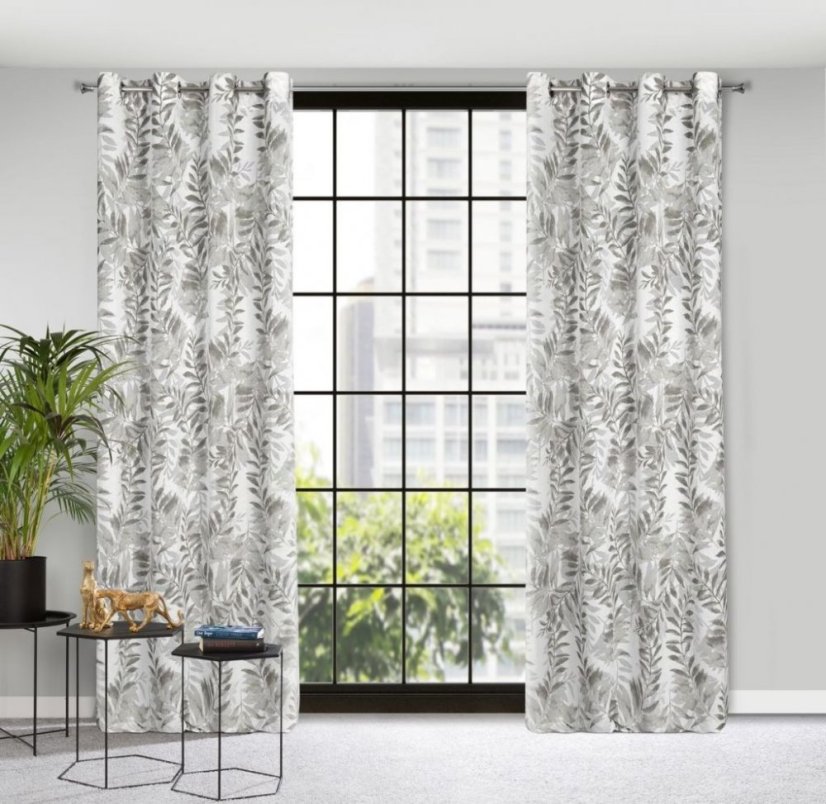 perdele elegante pe cercuri cu un model de frunze 140 x 250 cm