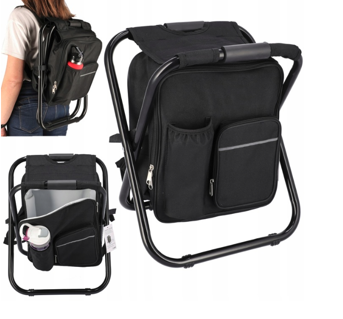 Összecsukható túraszék hátizsákkal - fekete