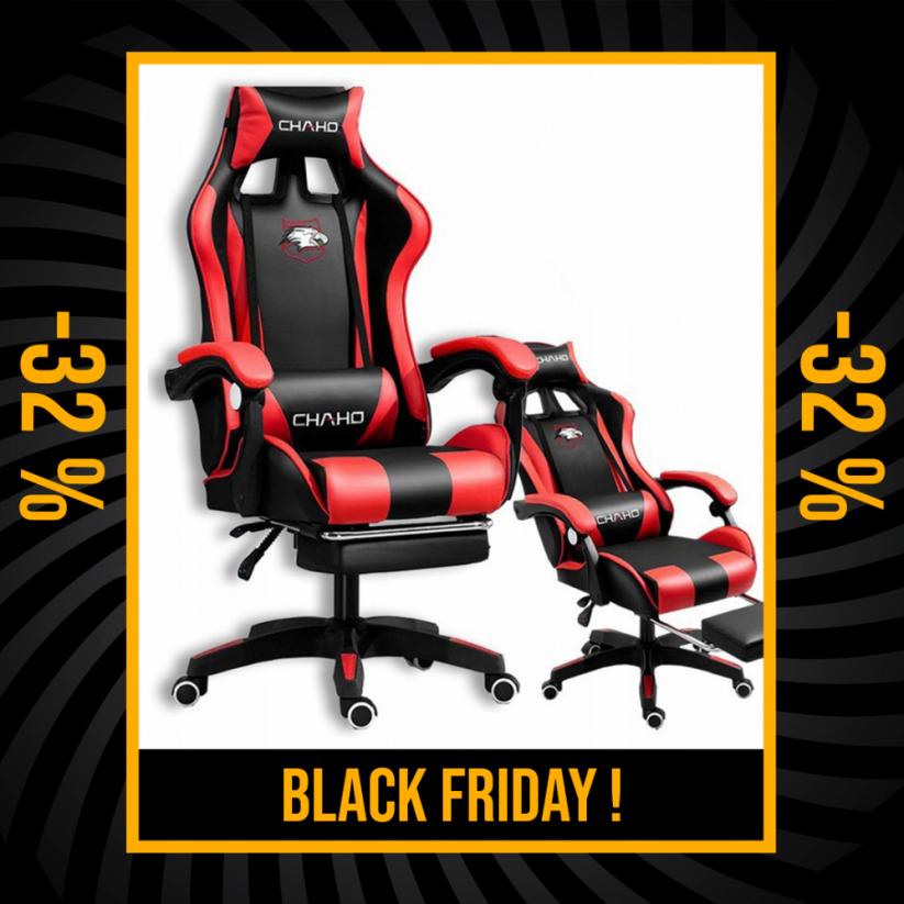 BLACK FRIDAY Kényelmes gamer szék fekete-piros masszázspárnával
