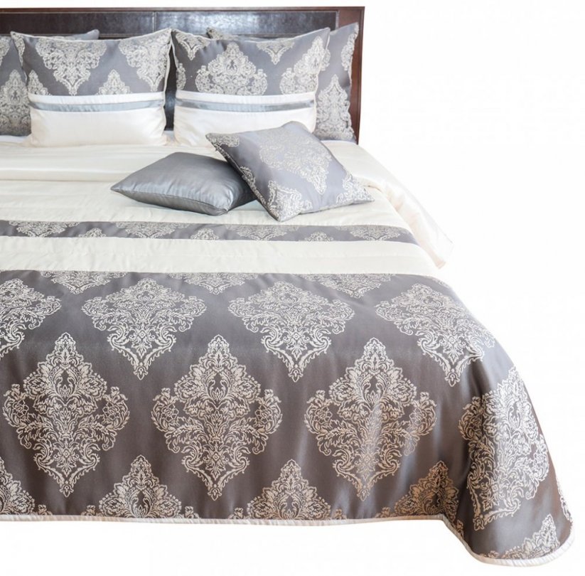 Krásný přehoz na postel šedě zlatý s propracovaným vzorem