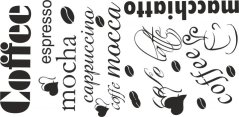 Adesivo da parete per la cucina con i nomi dei diversi tipi di caffè