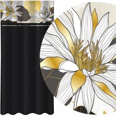 Klasický černý závěs s potiskem lotosových květů