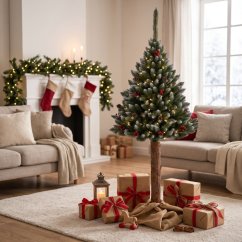 Albero di Natale decorato con pigne e bacche rosse – 190 cm