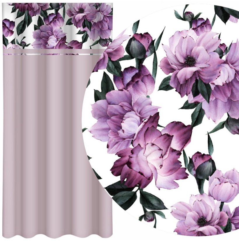 Elegantný záves v ružovej farbe s potlačou kvetín
