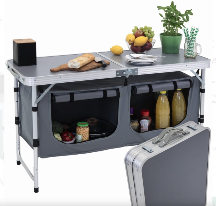 Klappbare Campingküche mit 2 Fächern 120 x 47 cm - grau