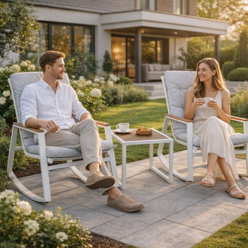 Kerti bútorok - 2 db hintaszék és egy asztal