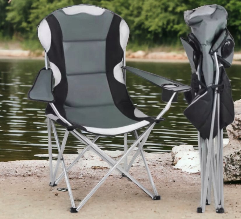 Skládací rybářské křeslo černo-šedé