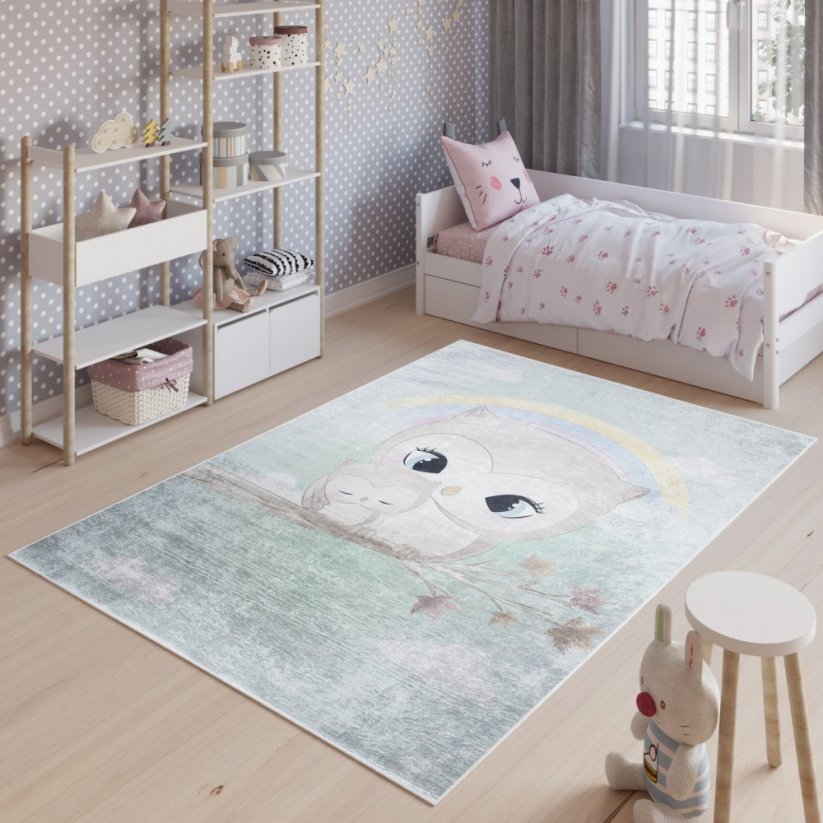 Детски килим с мотив на очарователни сови - Размерът на килима: Ширина: 120 см | Дължина: 170 см