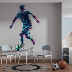 Sodobna stenska nalepka za otroško in najstniško sobo - neonski nogometaš