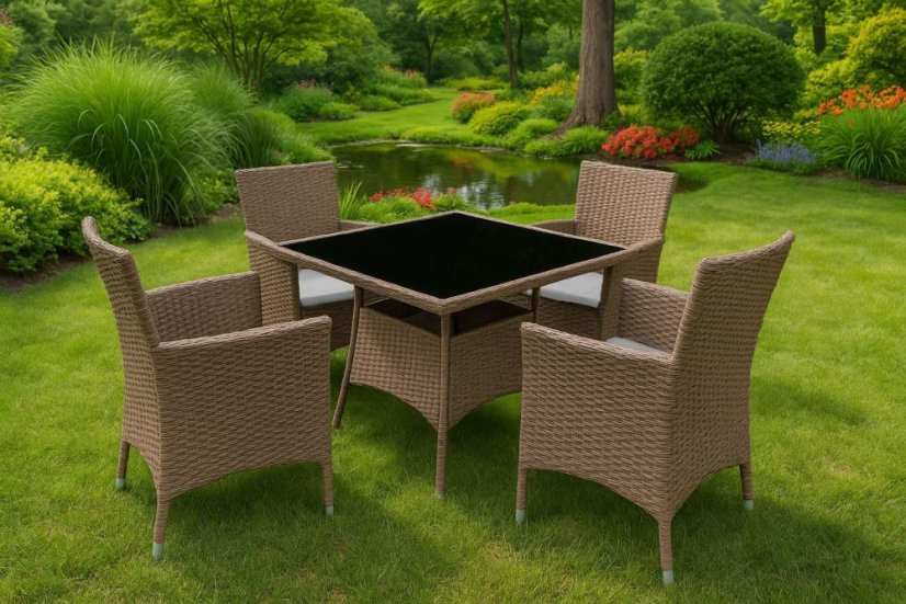 Záhradný set nábytku MULTIGARDEN – 4 kreslá a stôl, svetlohnedý