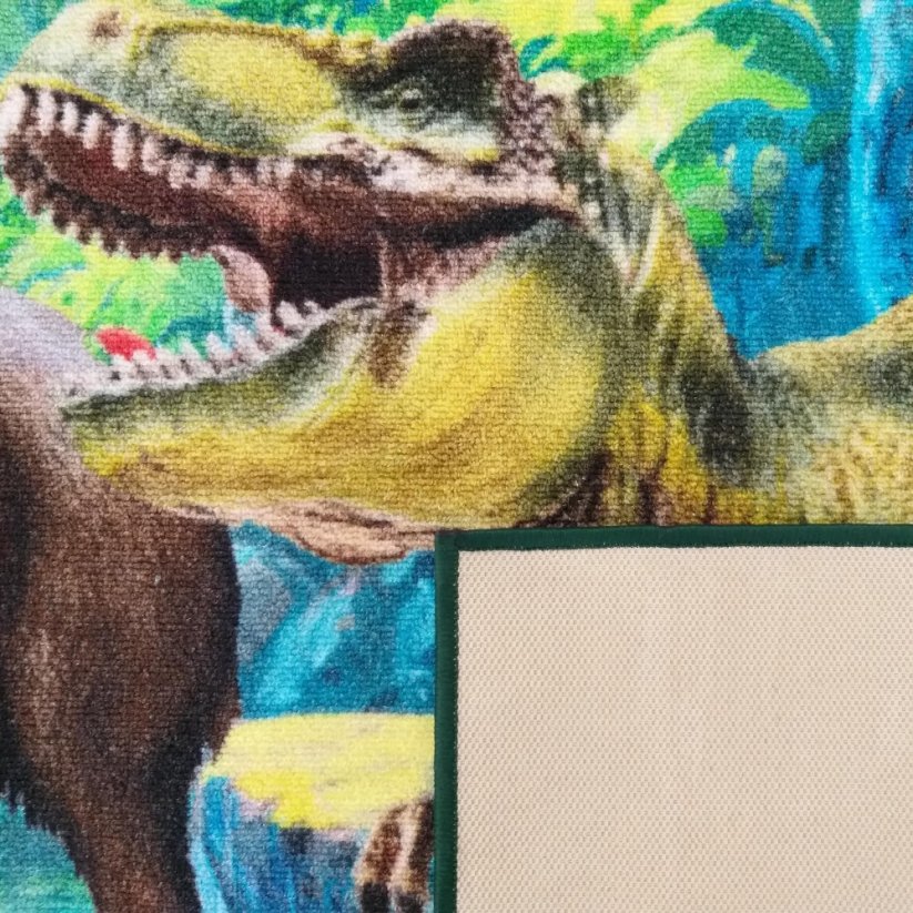 Modern zöld gyermek szőnyeg Jurassic Park motívummal