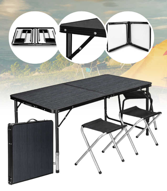 Kempingový skladací stôl so stoličkami – turistický set pre 4 osoby