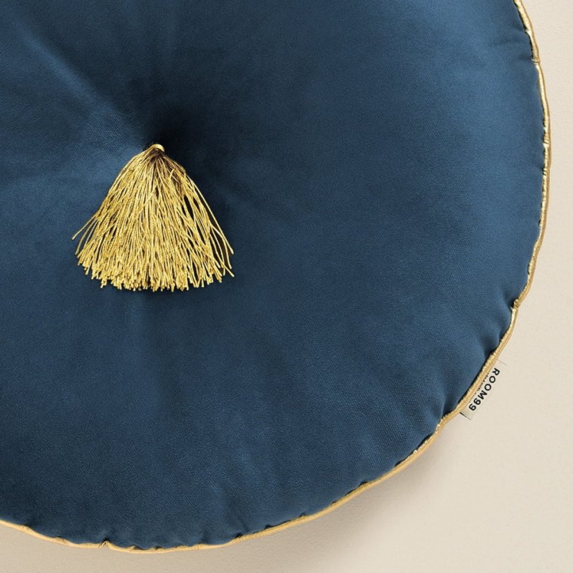Okruhlý dekoračný vankúš ALLURE modrej farby s priemerom 45 cm