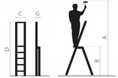 Leiter mit zwei Stufen aus Stahl und einer Tragfähigkeit von 125 kg