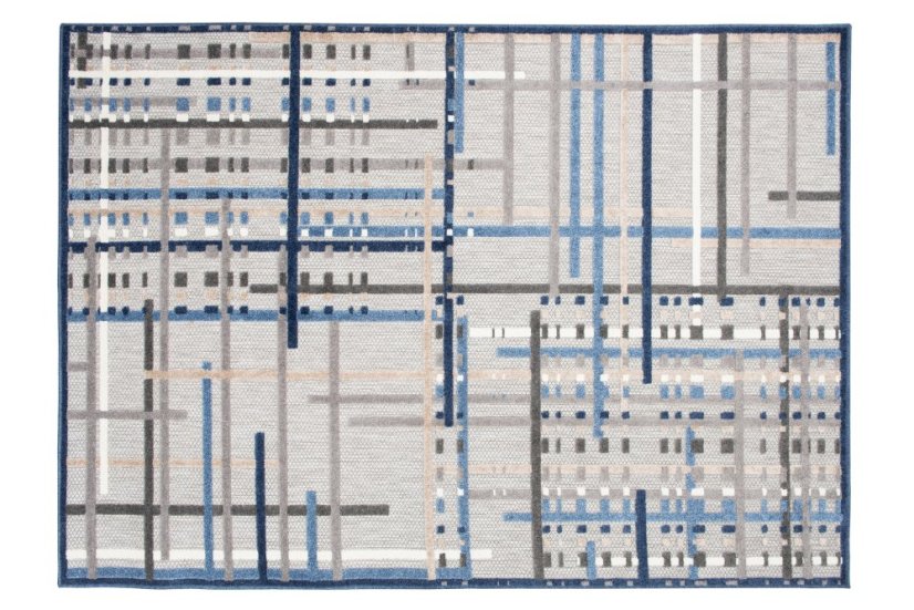 Terasový sivý koberec s modrým vzorom