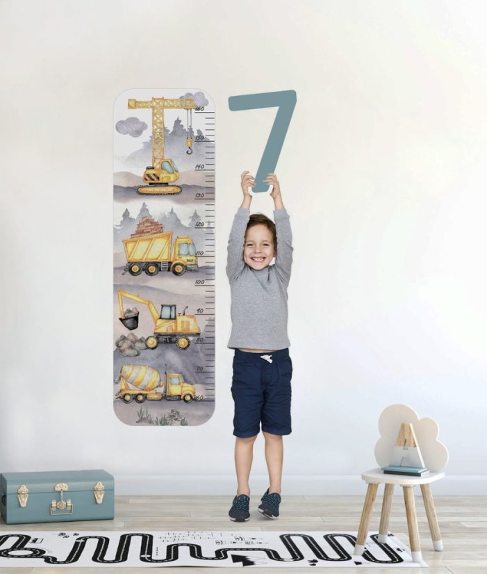 Nálepka na stenu detský meter na meranie výšky - stavebné stroje