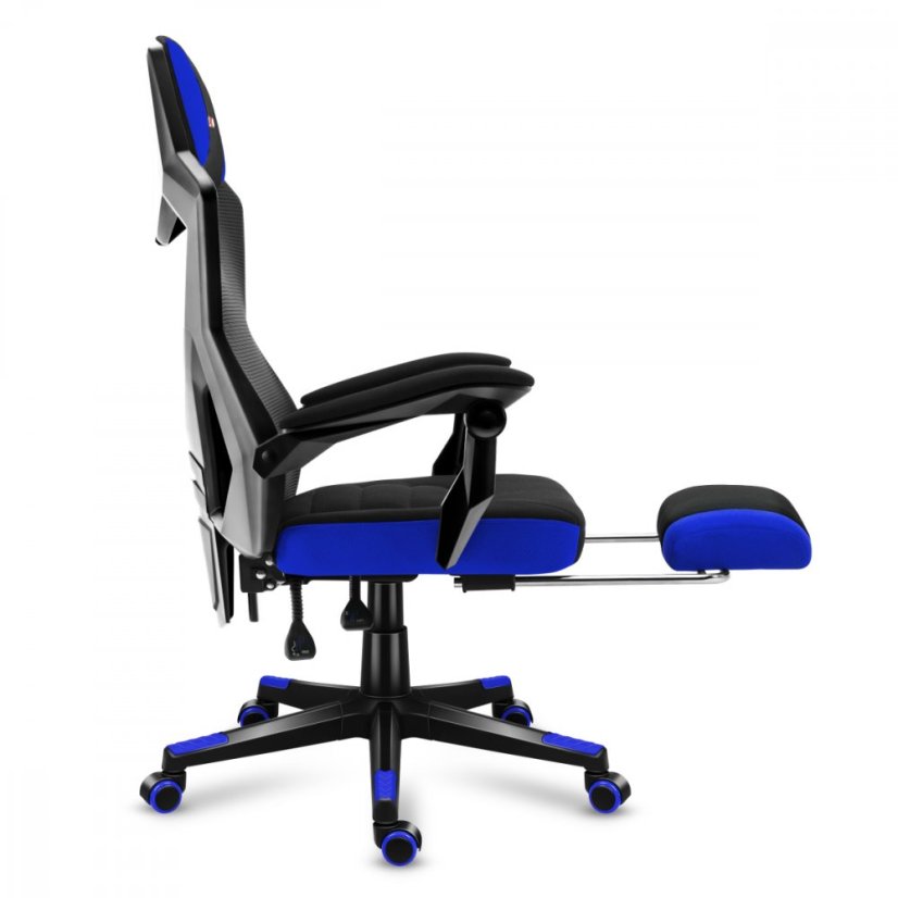 Ergonomické herní modré křeslo s opěrkou nohou COMBAT 3.0