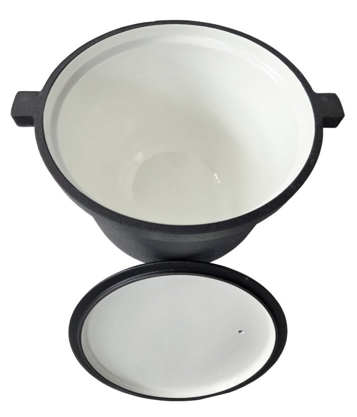 Bollitore smaltato con superficie e coperchio in ghisa