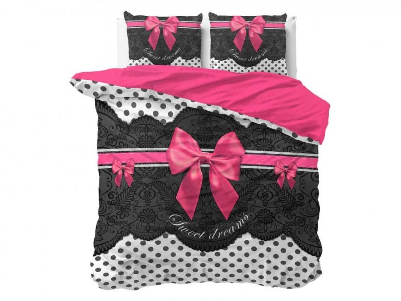 Lenjerie de pat romantică cu fundă roz VISE DULCI 160 x 200 cm