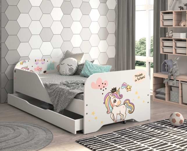 Letto per bambini 140 x 70 cm con motivo unicorno arcobaleno